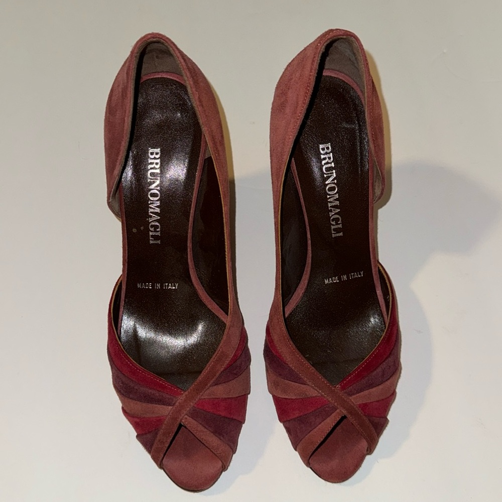 Bruno Magli Pink/Purple Suede 3” Peep Toe Pumps!